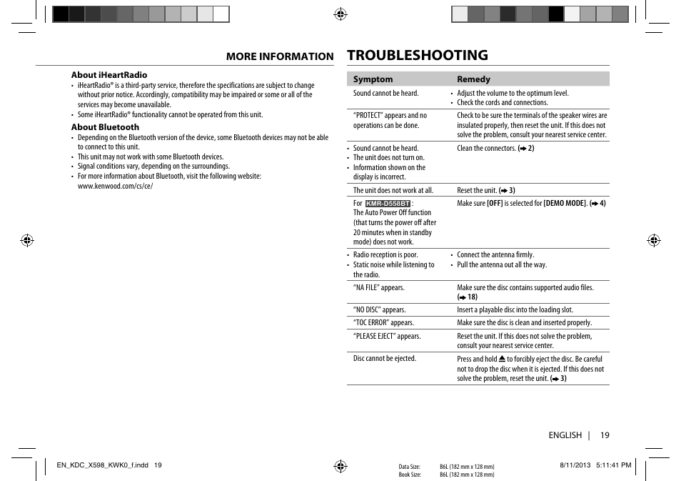 Troubleshooting | Kenwood KDC-X598 User Manual | Page 19 / 74