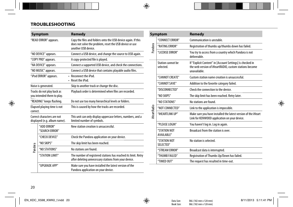 Kenwood KDC-X598 User Manual | Page 20 / 74