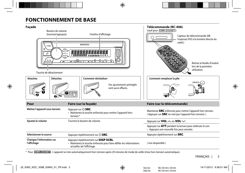Fonctionnement de base | Kenwood KDC-X598 User Manual | Page 27 / 74