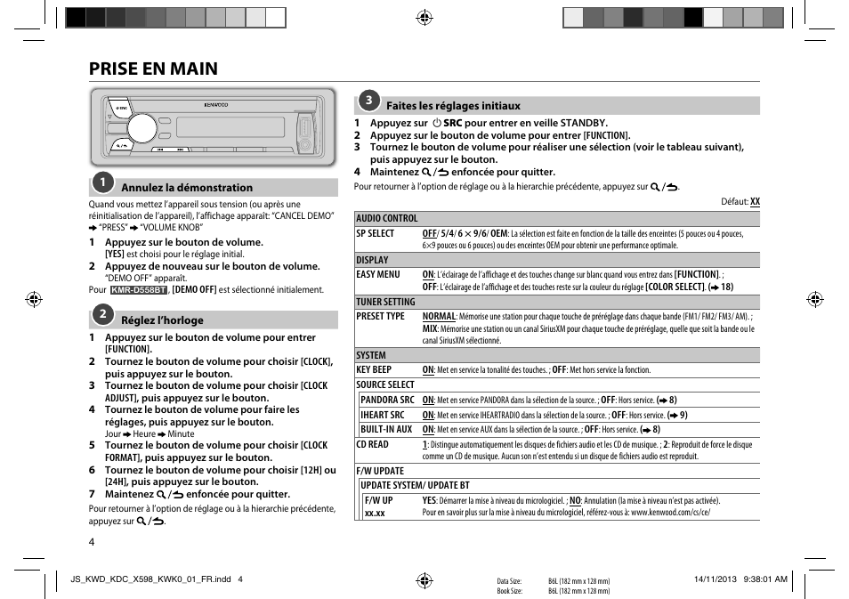 Prise en main | Kenwood KDC-X598 User Manual | Page 28 / 74