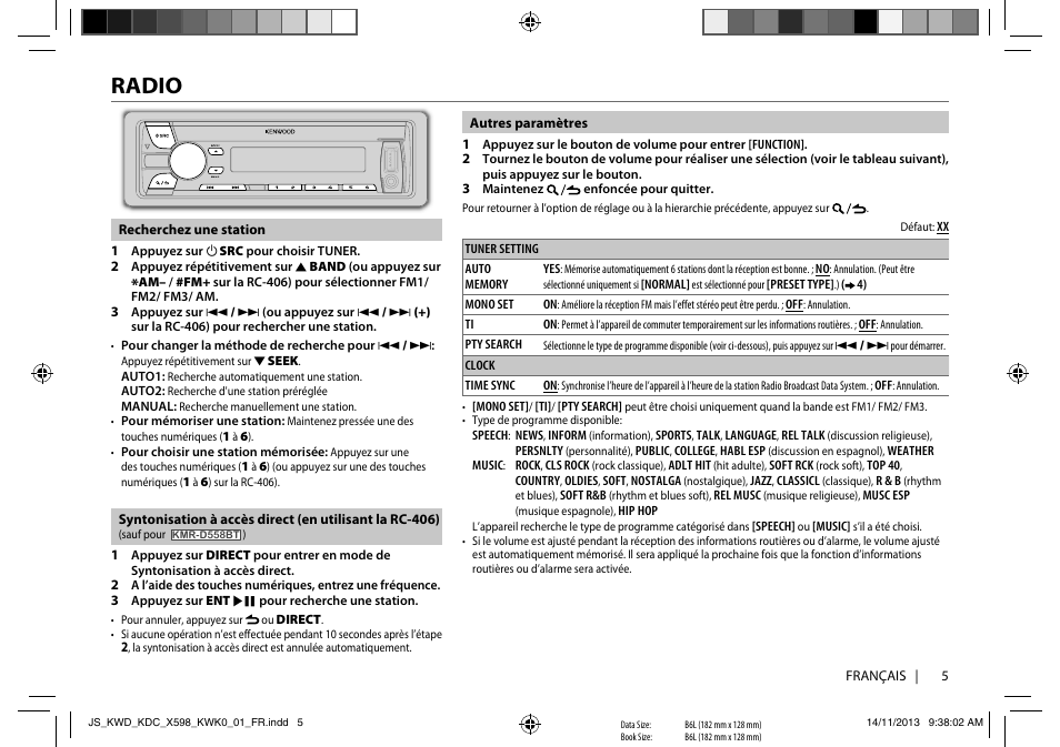 Radio | Kenwood KDC-X598 User Manual | Page 29 / 74