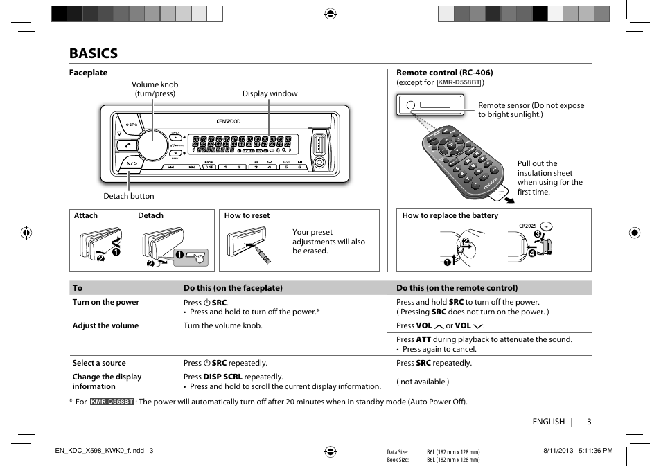 Basics | Kenwood KDC-X598 User Manual | Page 3 / 74