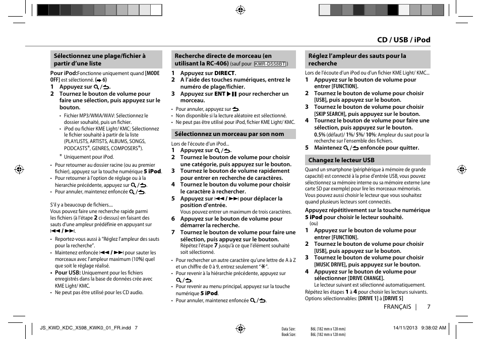 Cd / usb / ipod | Kenwood KDC-X598 User Manual | Page 31 / 74