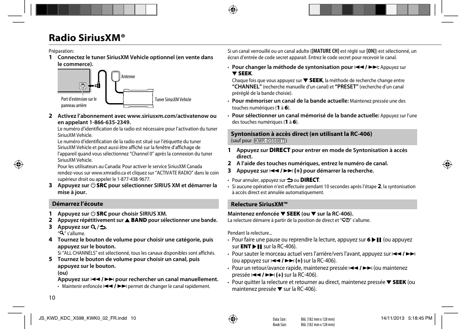 Radio siriusxm | Kenwood KDC-X598 User Manual | Page 34 / 74