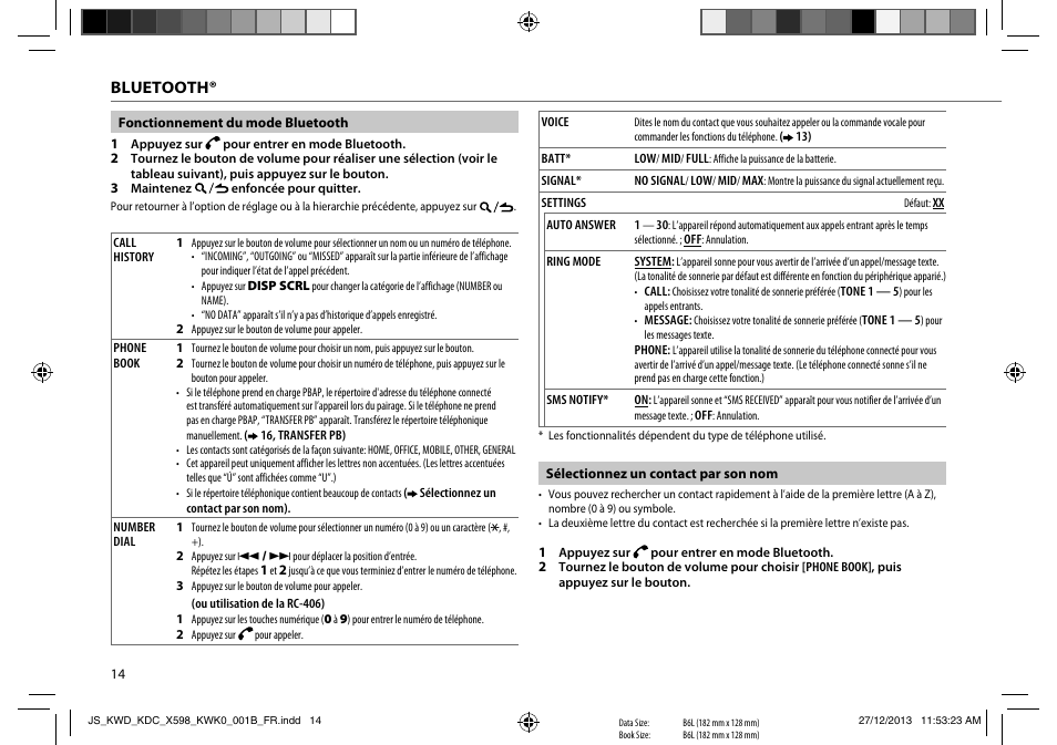 Bluetooth | Kenwood KDC-X598 User Manual | Page 38 / 74