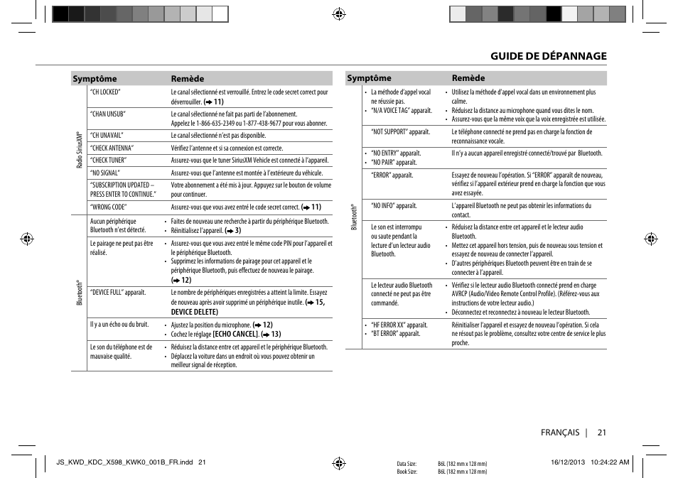 Guide de dépannage | Kenwood KDC-X598 User Manual | Page 45 / 74