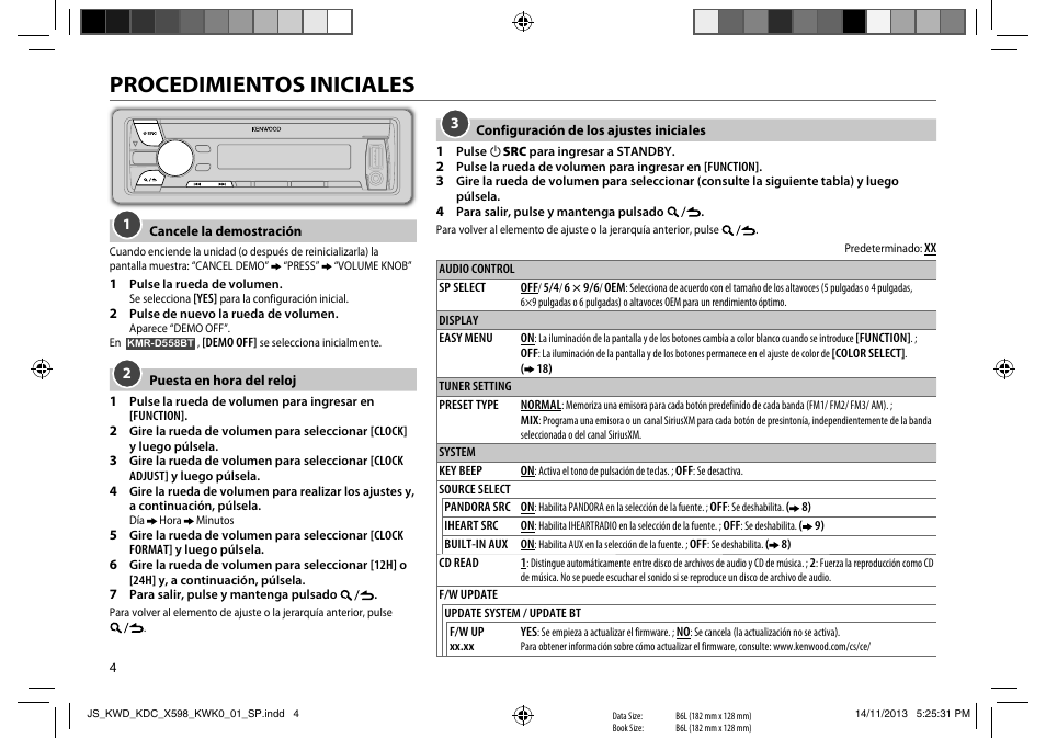 Procedimientos iniciales | Kenwood KDC-X598 User Manual | Page 52 / 74