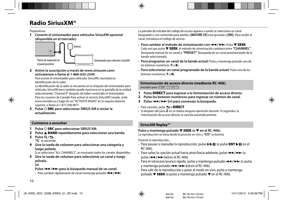 Radio siriusxm | Kenwood KDC-X598 User Manual | Page 58 / 74