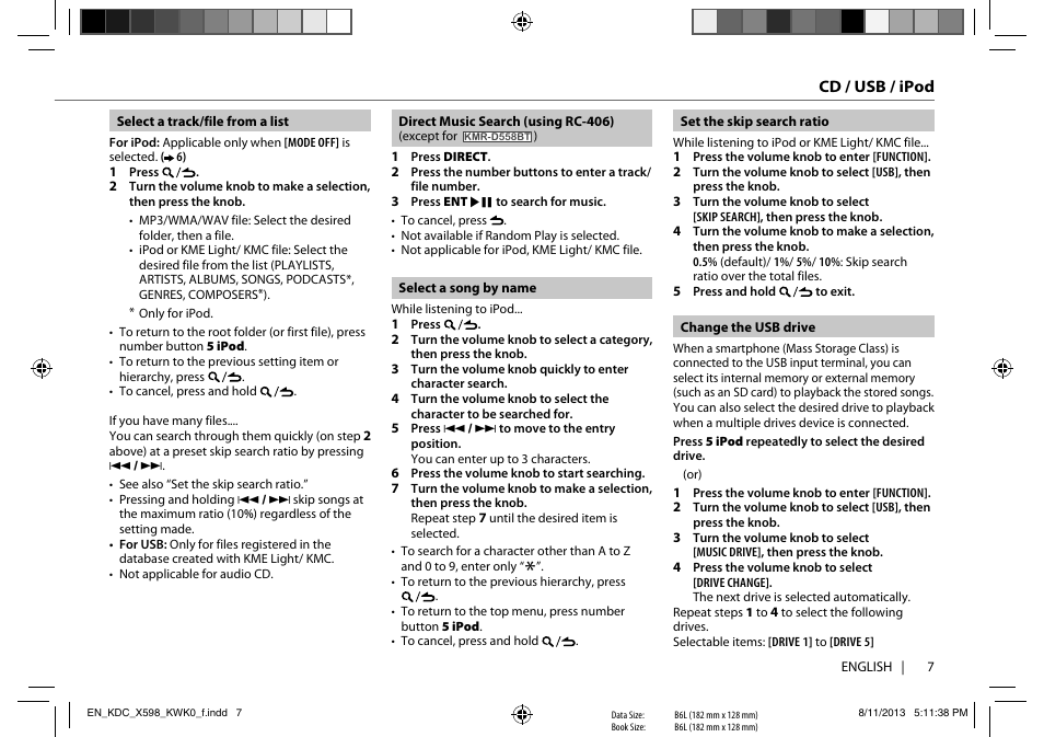 Kenwood KDC-X598 User Manual | Page 7 / 74