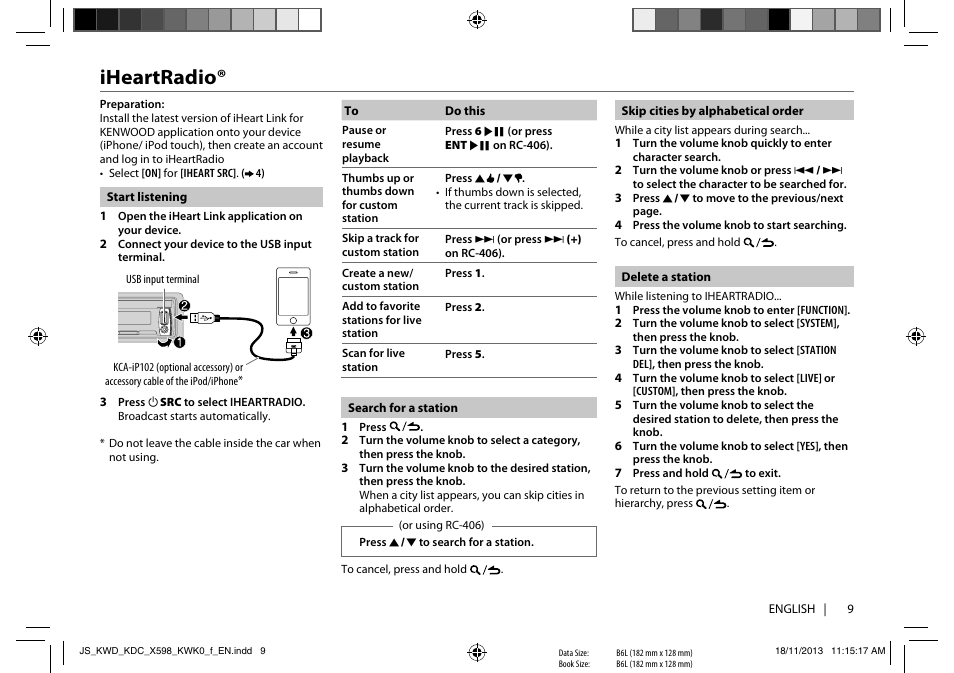 Iheartradio | Kenwood KDC-X598 User Manual | Page 9 / 74
