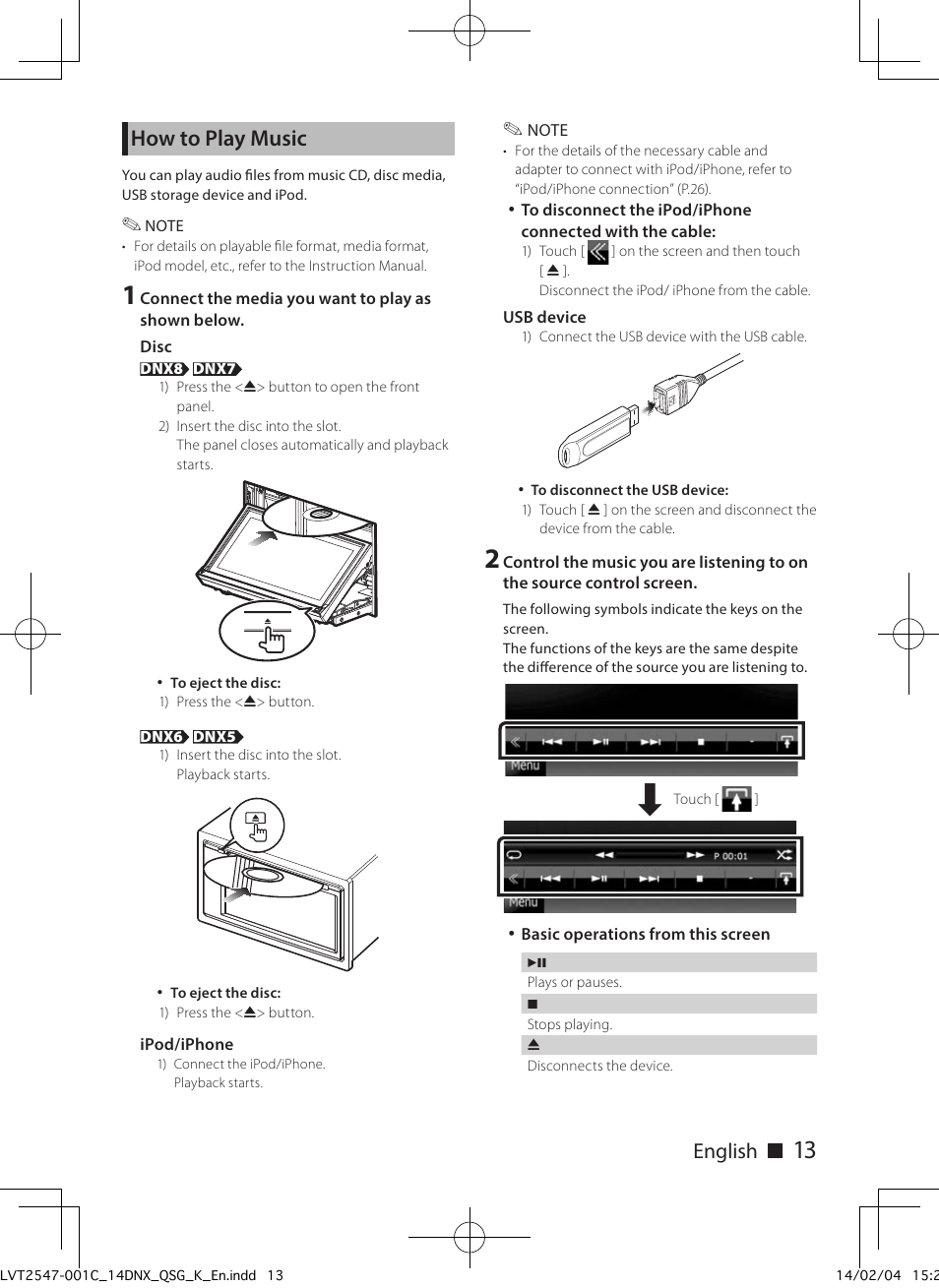 How to play music, English ñ | Kenwood DNX691HD User Manual | Page 13 / 56