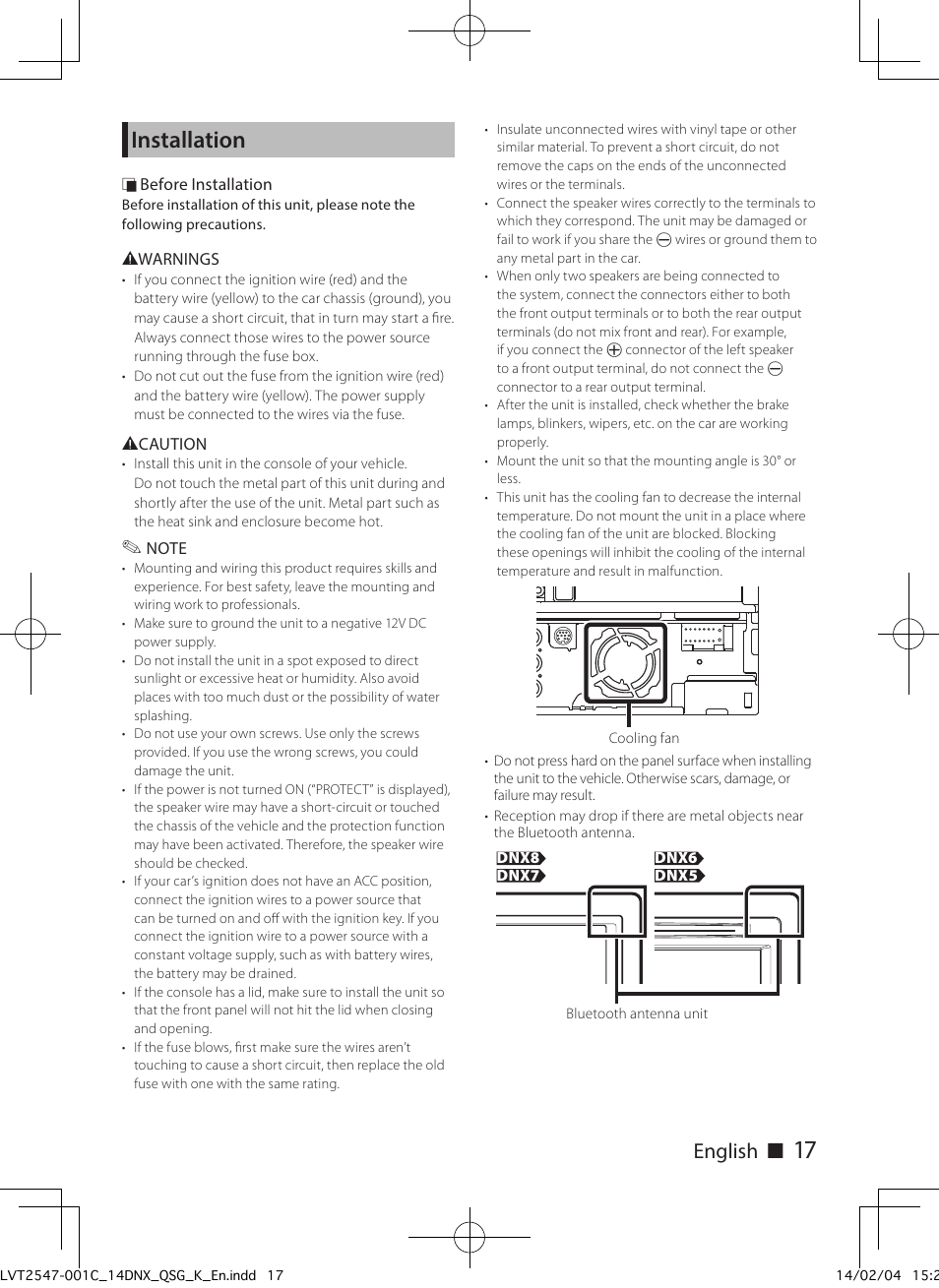 Installation, English ñ | Kenwood DNX691HD User Manual | Page 17 / 56