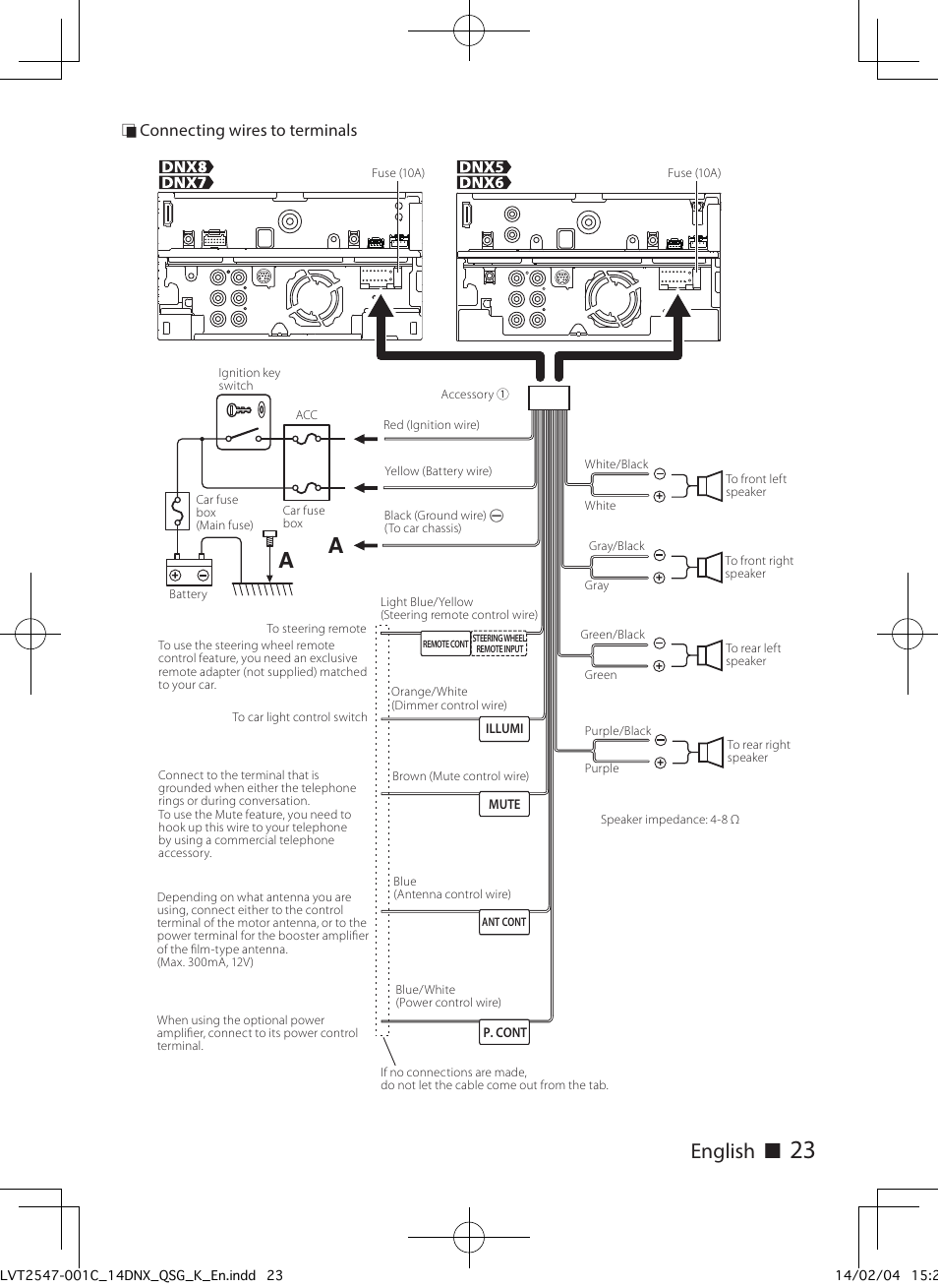 English с, С connecting wires to terminals | Kenwood DNX691HD User Manual | Page 23 / 56