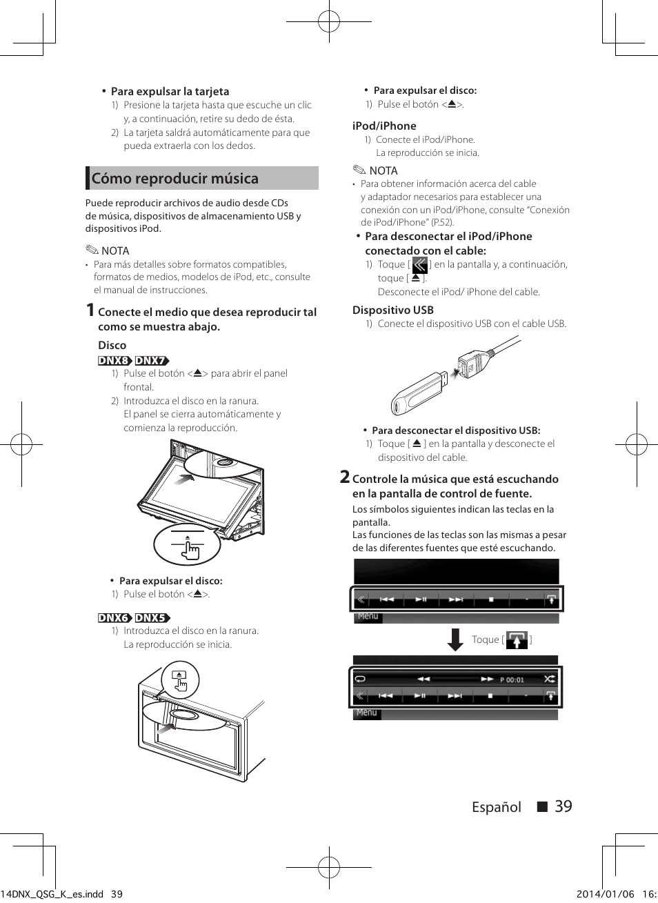 Cómo reproducir música, Español ñ | Kenwood DNX691HD User Manual | Page 39 / 56