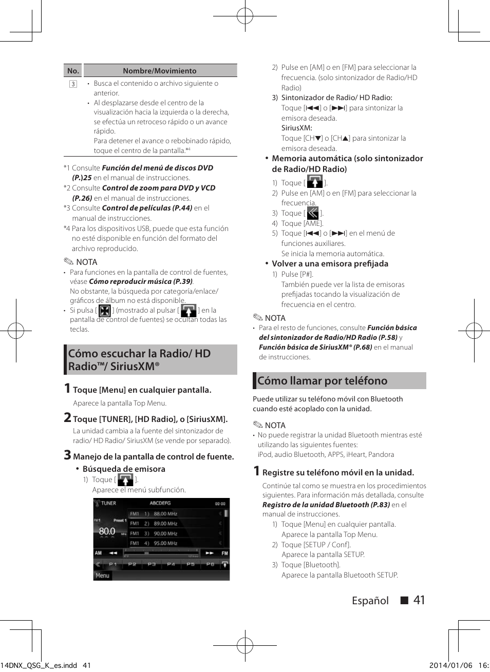 Cómo escuchar la radio/ hd radio™/ siriusxm, Cómo llamar por teléfono, Español ñ | Kenwood DNX691HD User Manual | Page 41 / 56