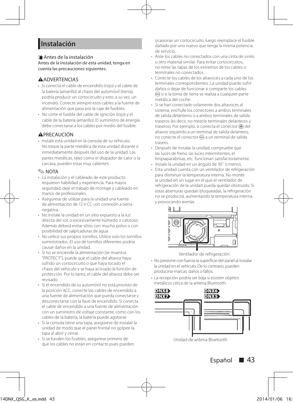 Instalación, Español ñ | Kenwood DNX691HD User Manual | Page 43 / 56