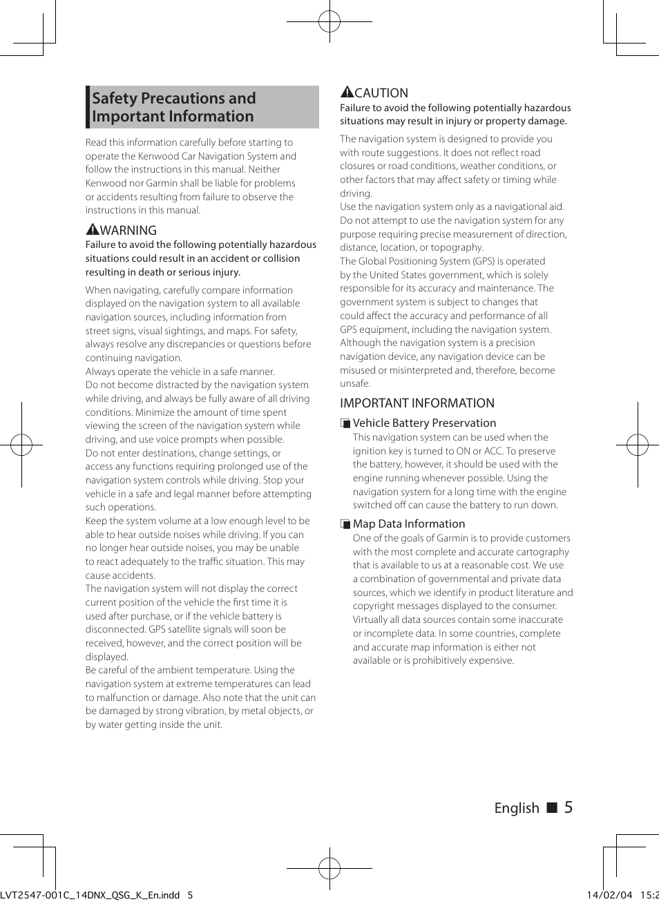 Safety precautions and important information | Kenwood DNX691HD User Manual | Page 5 / 56