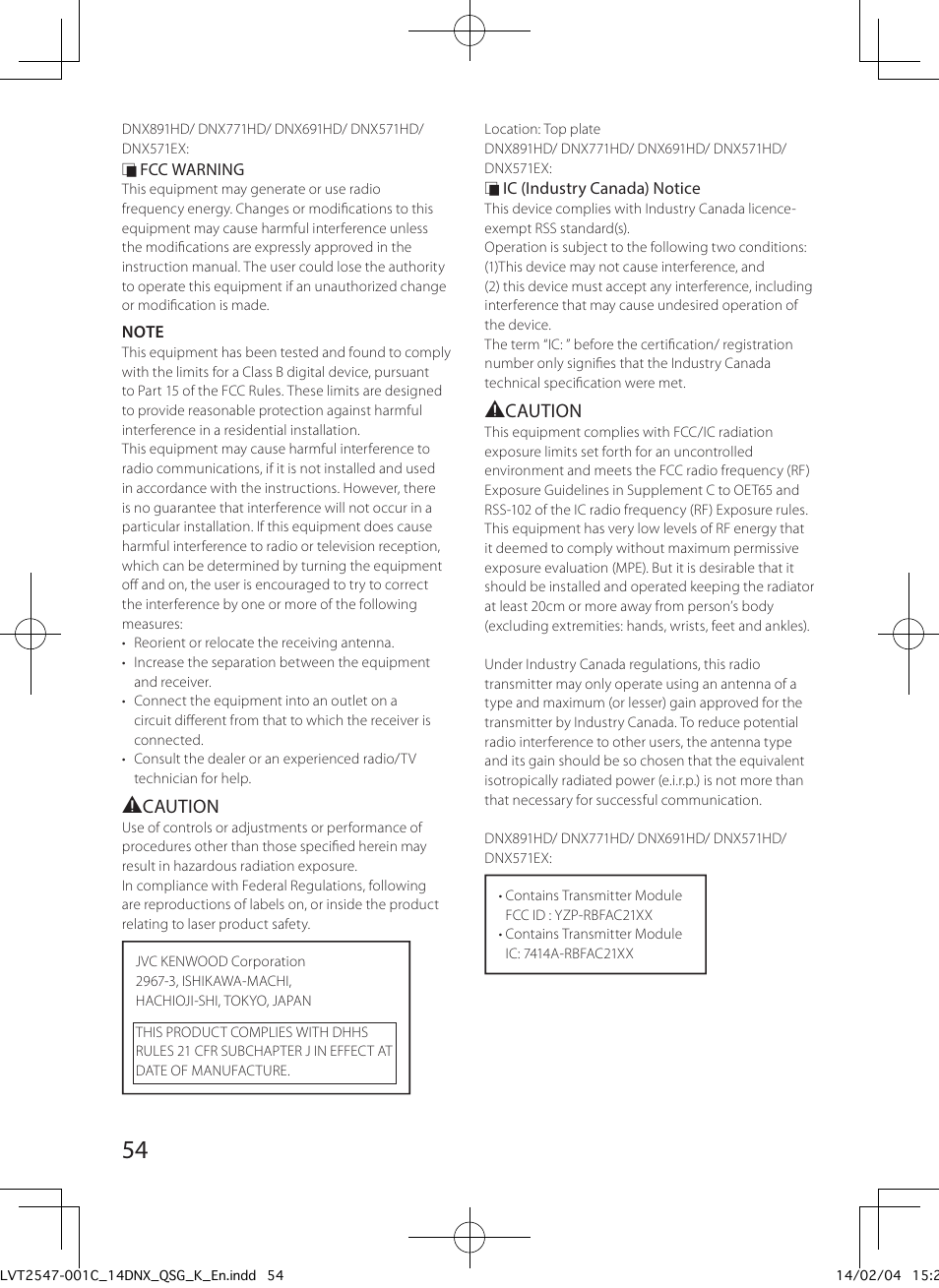 Kenwood DNX691HD User Manual | Page 54 / 56