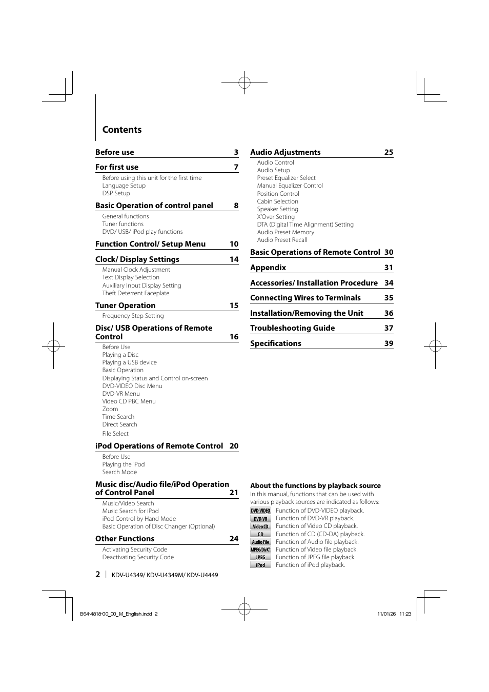 Kenwood KDV-U4349 User Manual | Page 2 / 40