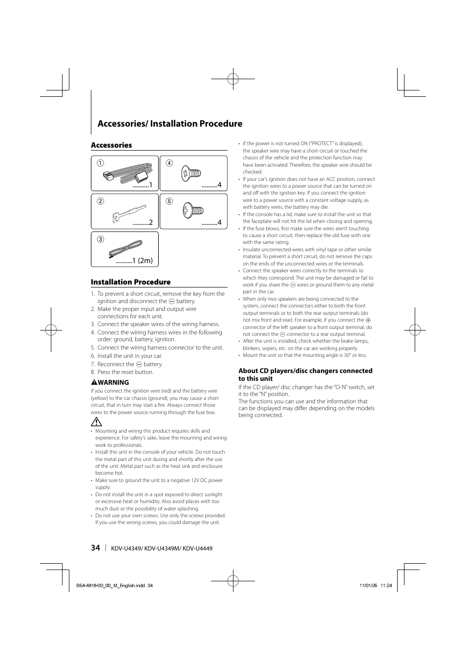 Accessories/ installation procedure | Kenwood KDV-U4349 User Manual | Page 34 / 40