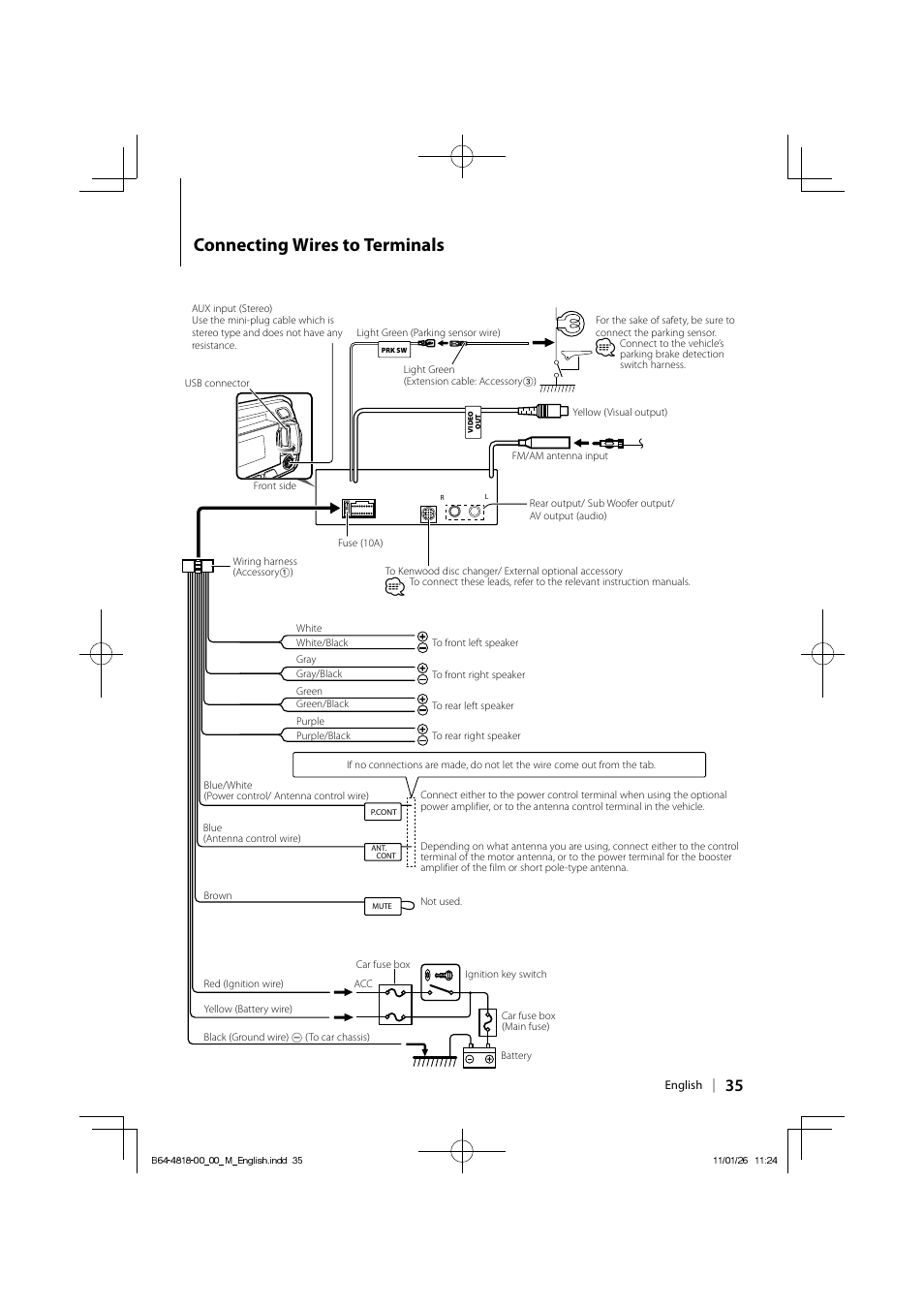 Connecting wires to terminals | Kenwood KDV-U4349 User Manual | Page 35 / 40