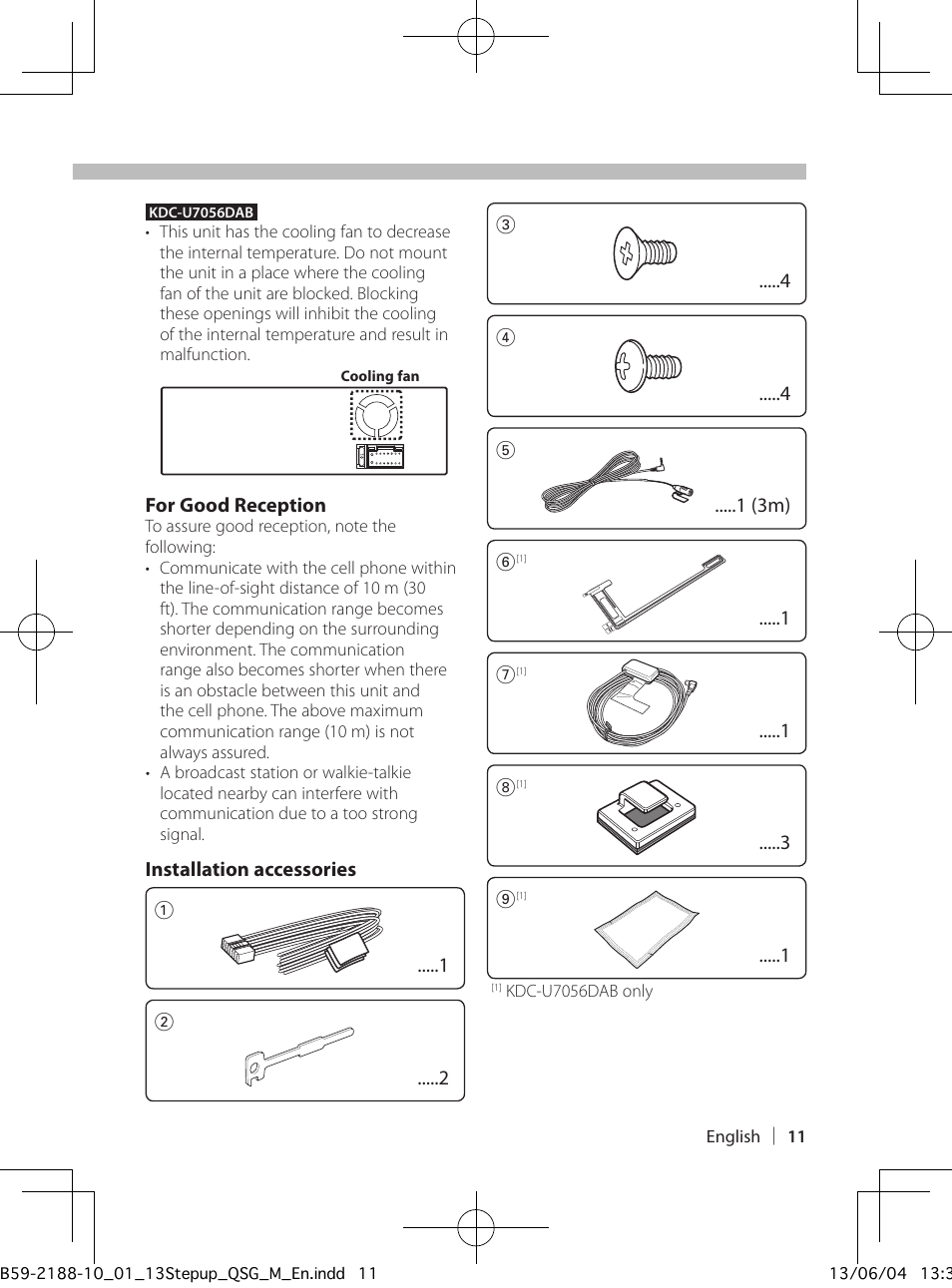 Before installation | Kenwood KDC-U7056BT User Manual | Page 11 / 24