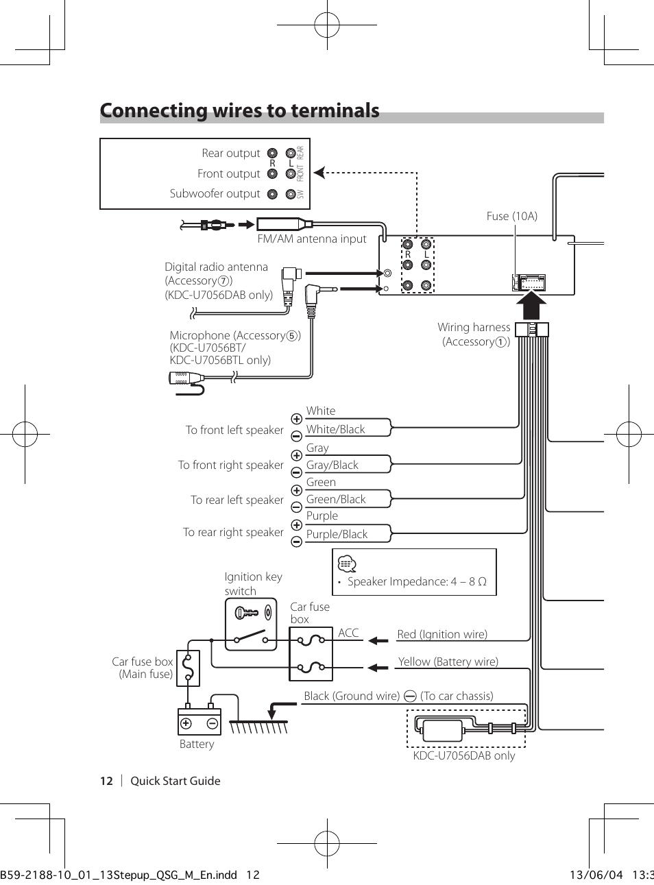 Connecting wires to terminals | Kenwood KDC-U7056BT User Manual | Page 12 / 24