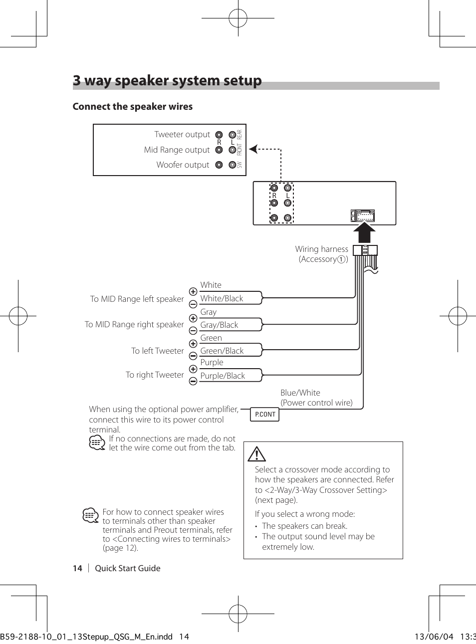 3 way speaker system setup | Kenwood KDC-U7056BT User Manual | Page 14 / 24