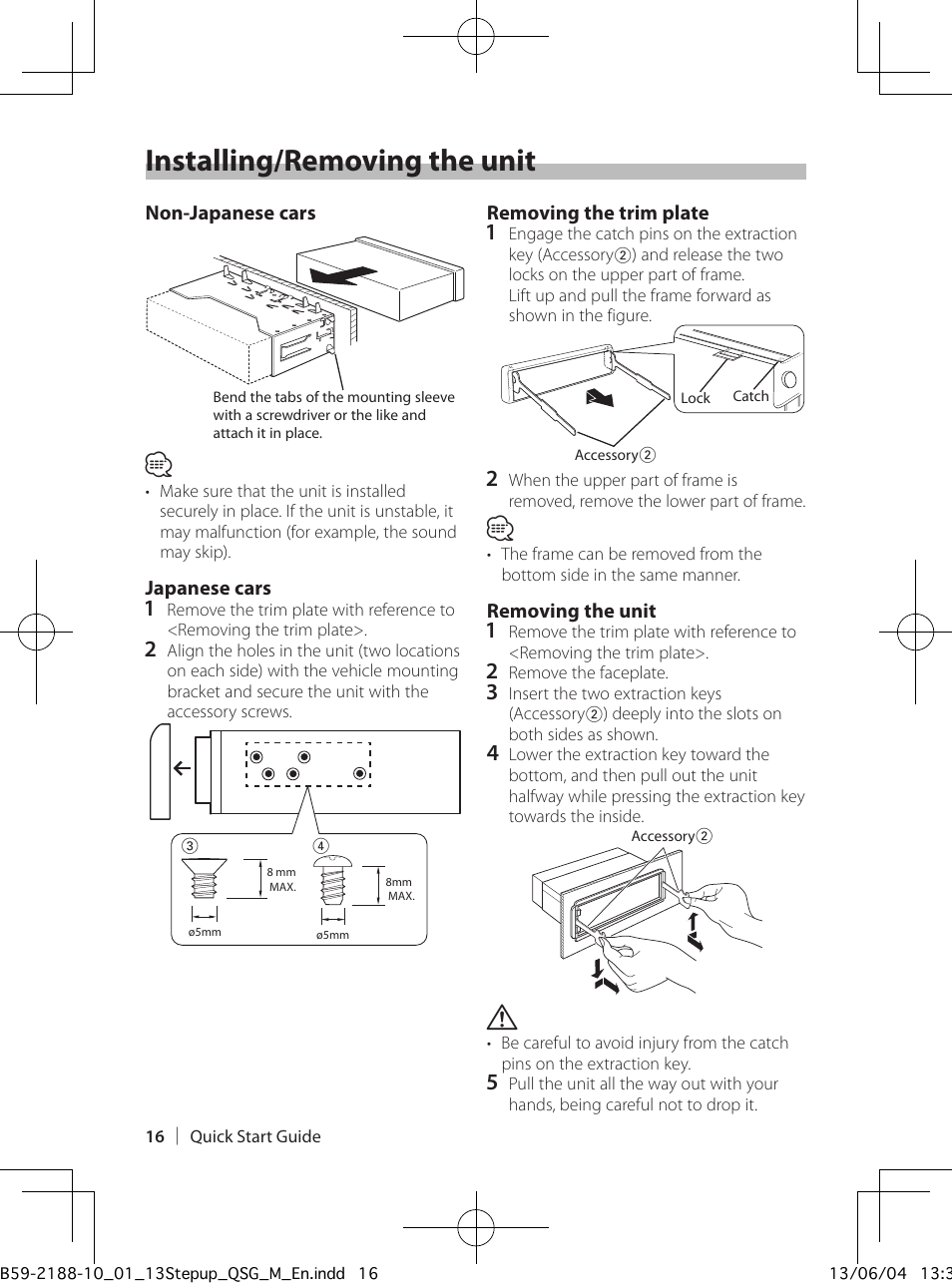 Installing/removing the unit | Kenwood KDC-U7056BT User Manual | Page 16 / 24