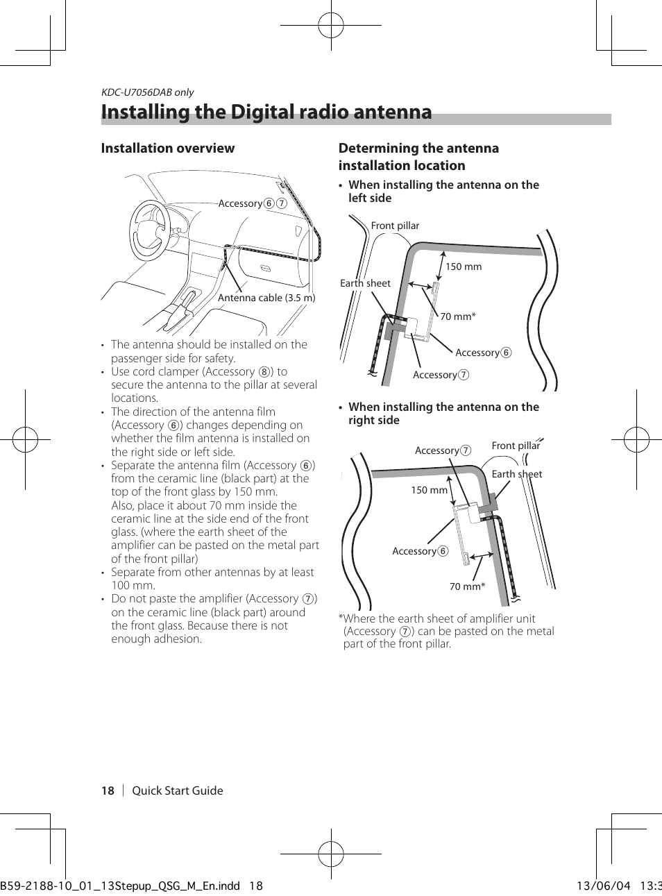 Installing the digital radio antenna | Kenwood KDC-U7056BT User Manual | Page 18 / 24