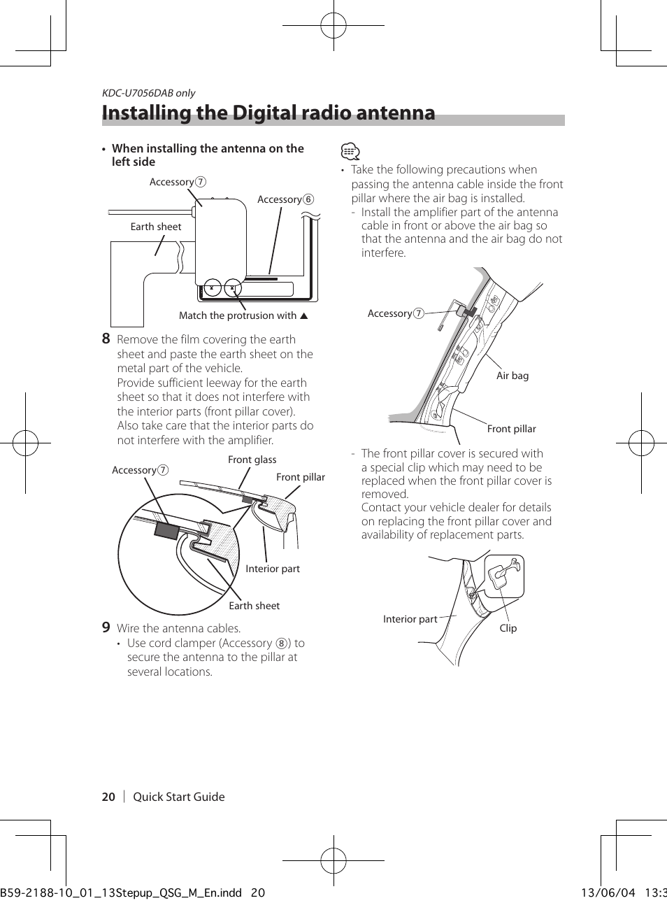 Installing the digital radio antenna | Kenwood KDC-U7056BT User Manual | Page 20 / 24