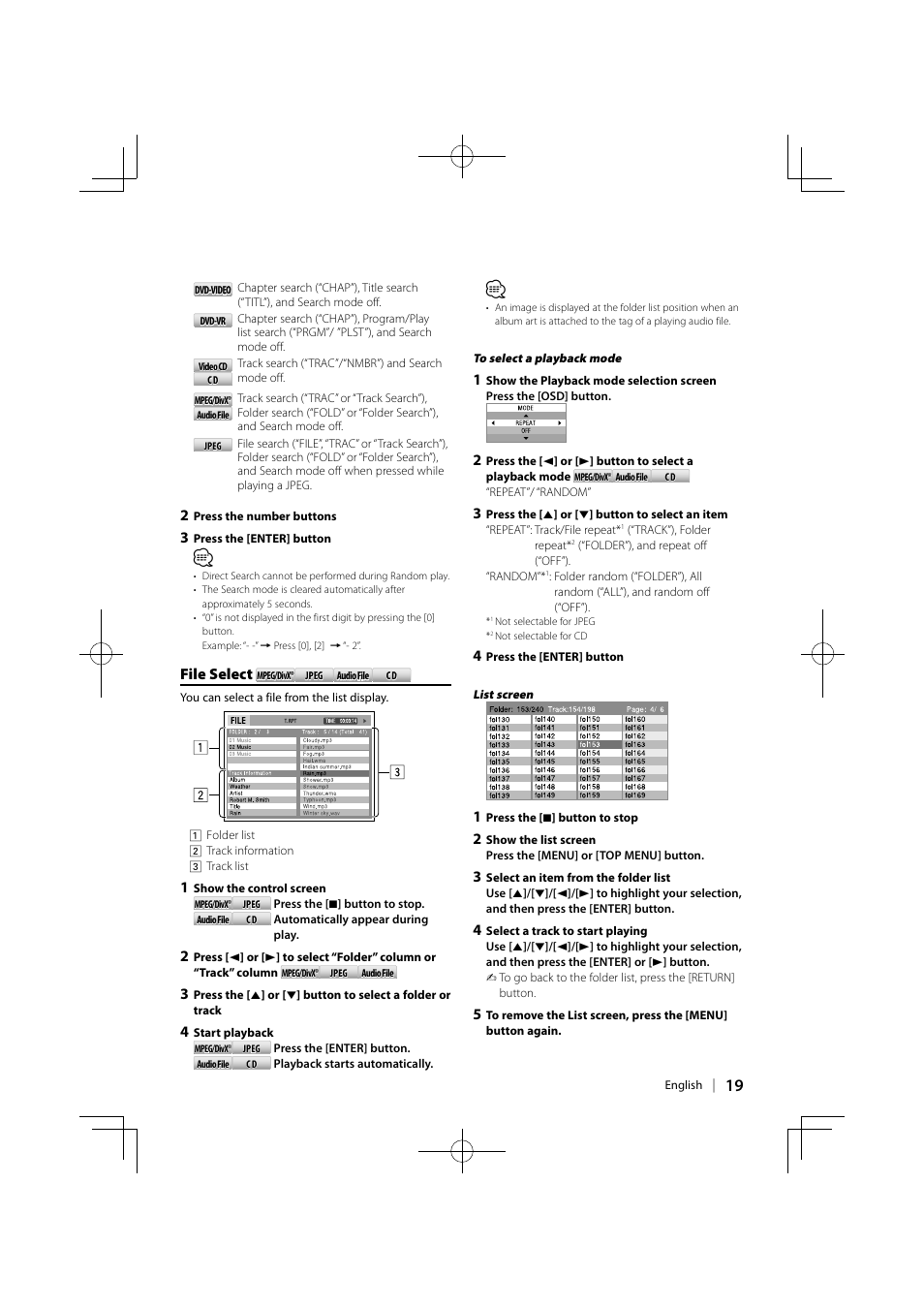 File select | Kenwood KDV-MP5343U User Manual | Page 19 / 40