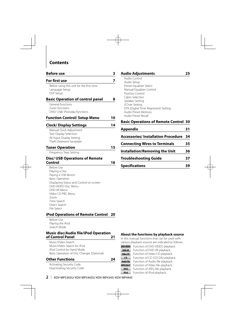 Kenwood KDV-MP5343U User Manual | Page 2 / 40