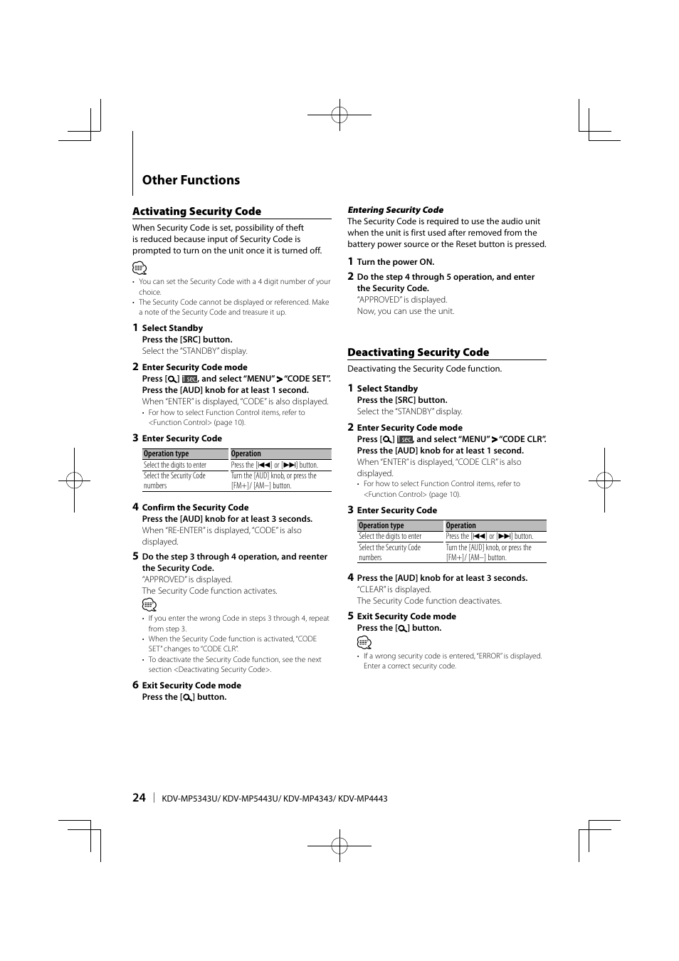 Other functions | Kenwood KDV-MP5343U User Manual | Page 24 / 40