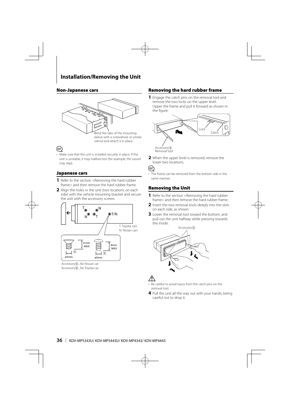 Installation/removing the unit | Kenwood KDV-MP5343U User Manual | Page 36 / 40