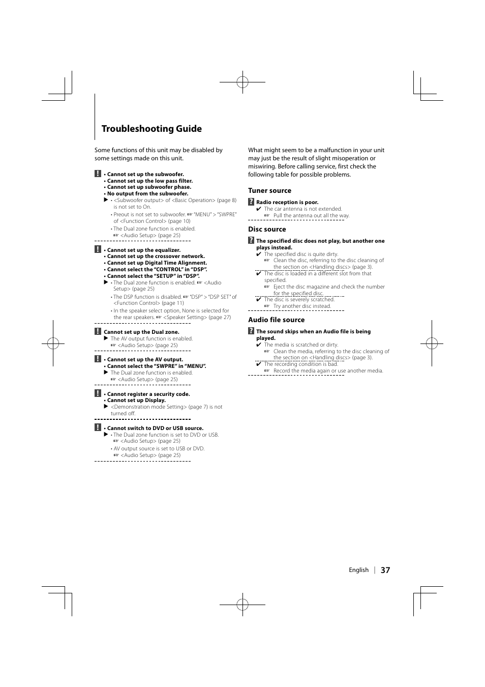 Troubleshooting guide | Kenwood KDV-MP5343U User Manual | Page 37 / 40