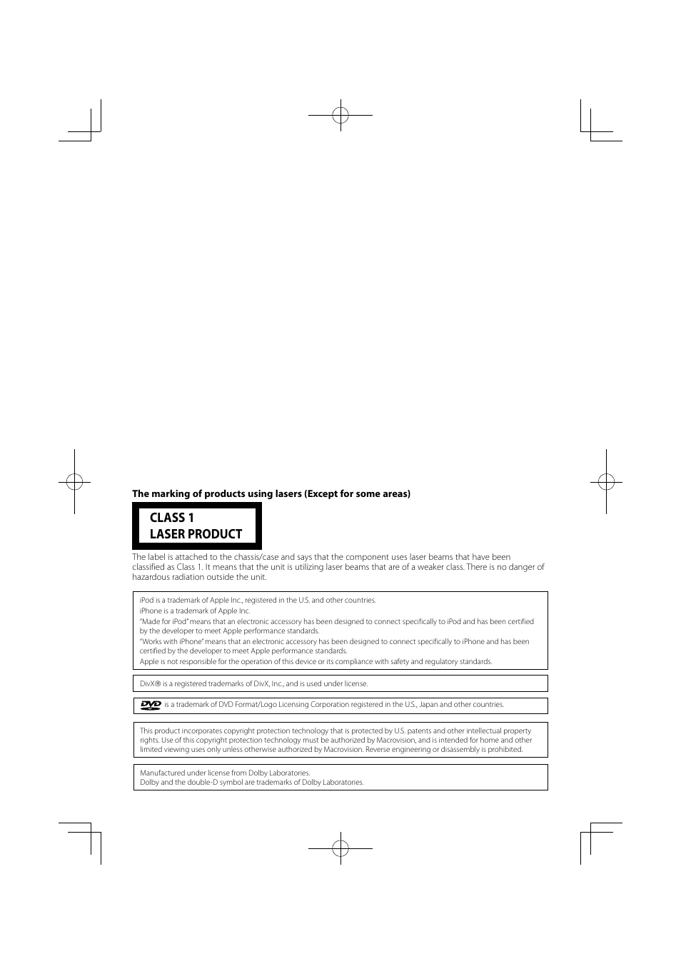 Class 1 laser product | Kenwood KDV-MP5343U User Manual | Page 40 / 40