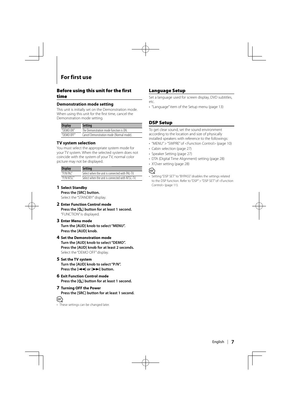 For first use | Kenwood KDV-MP5343U User Manual | Page 7 / 40