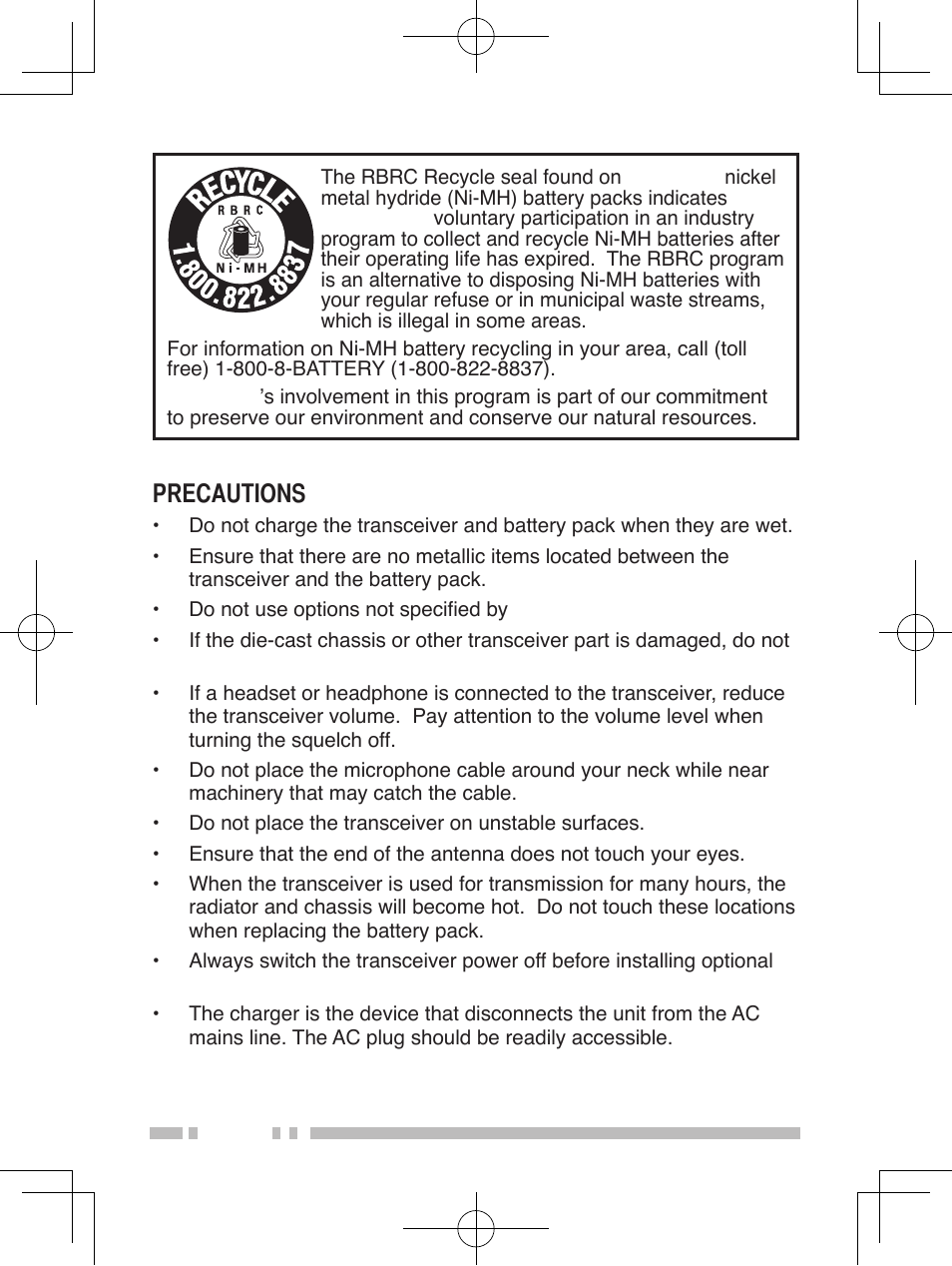 Precautions | Kenwood TK-2360/3360 User Manual | Page 4 / 26