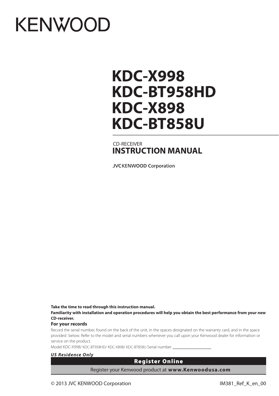 Kenwood KDC-X898 User Manual | 100 pages