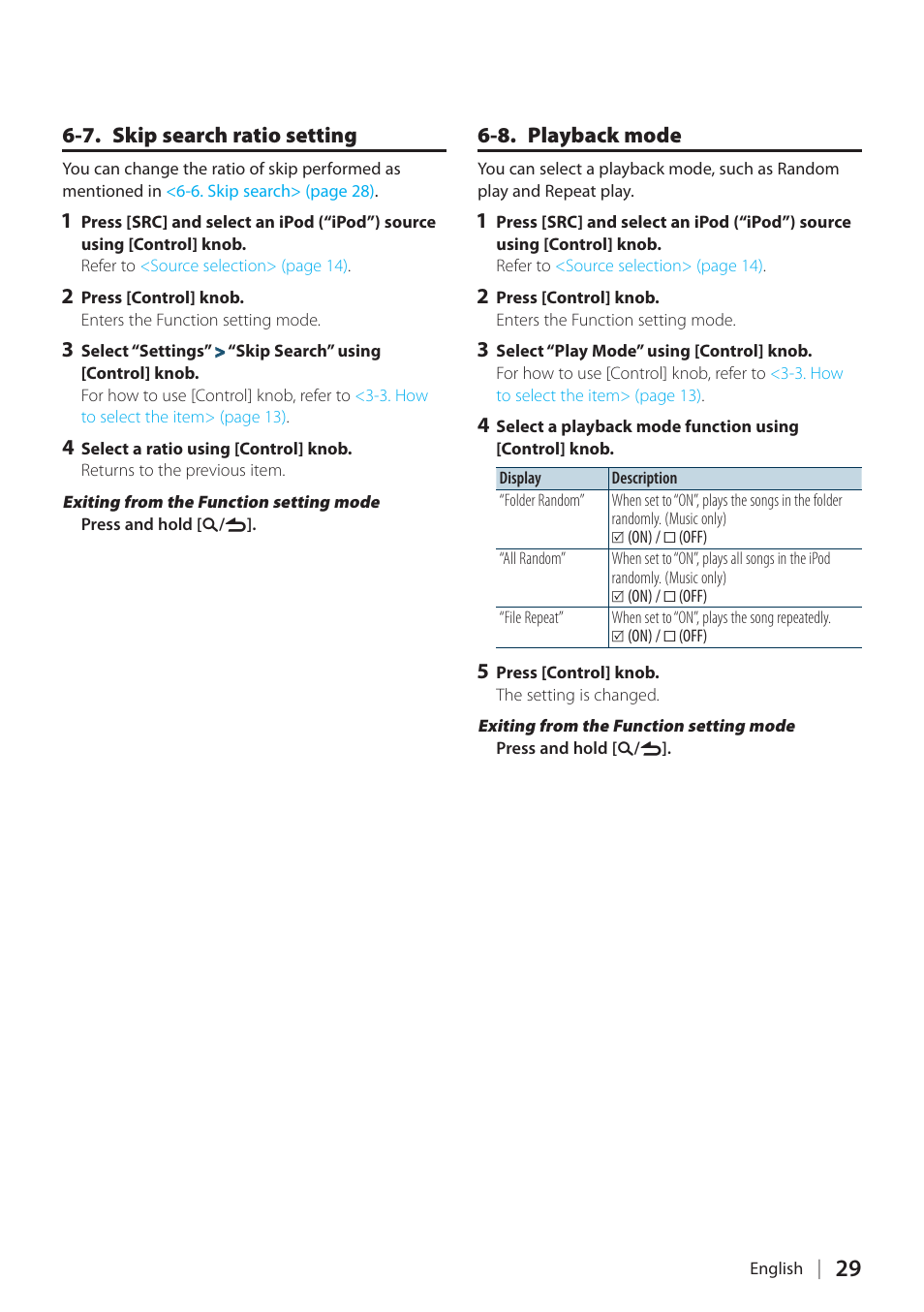 7. skip search ratio setting, 8. playback mode | Kenwood KDC-X898 User Manual | Page 29 / 100