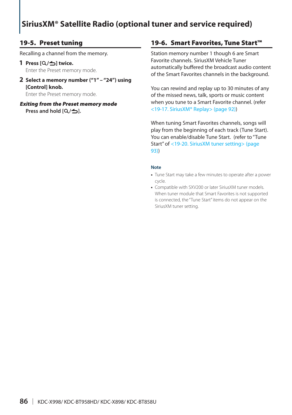 5. preset tuning, 6. smart favorites, tune start | Kenwood KDC-X898 User Manual | Page 86 / 100