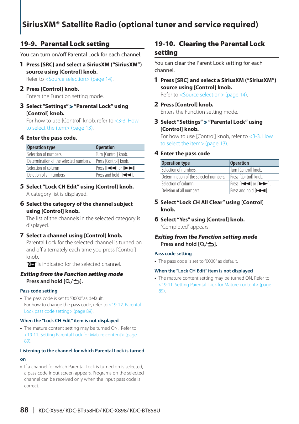 9. parental lock setting, 10. clearing the parental lock setting | Kenwood KDC-X898 User Manual | Page 88 / 100