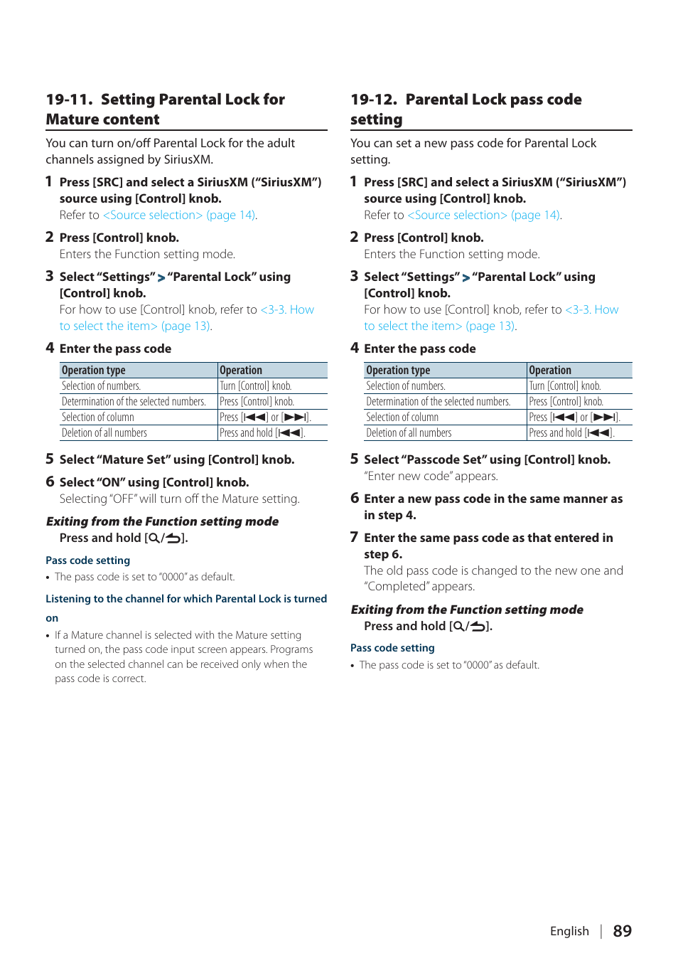 11. setting parental lock for mature content, 12. parental lock pass code setting, 12. parental | Kenwood KDC-X898 User Manual | Page 89 / 100