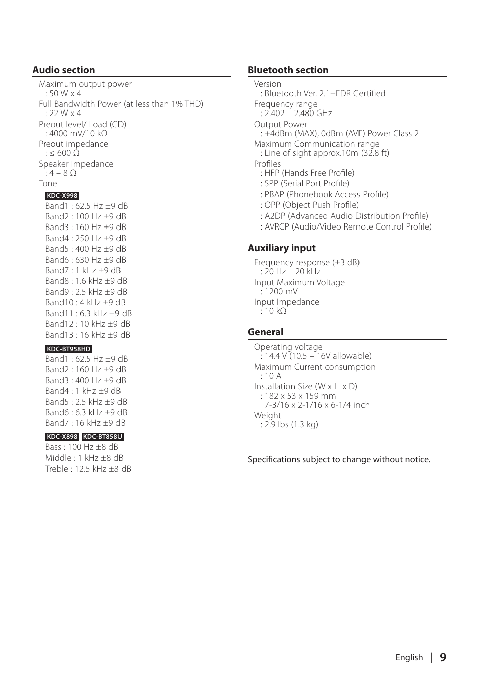 Kenwood KDC-X898 User Manual | Page 9 / 100