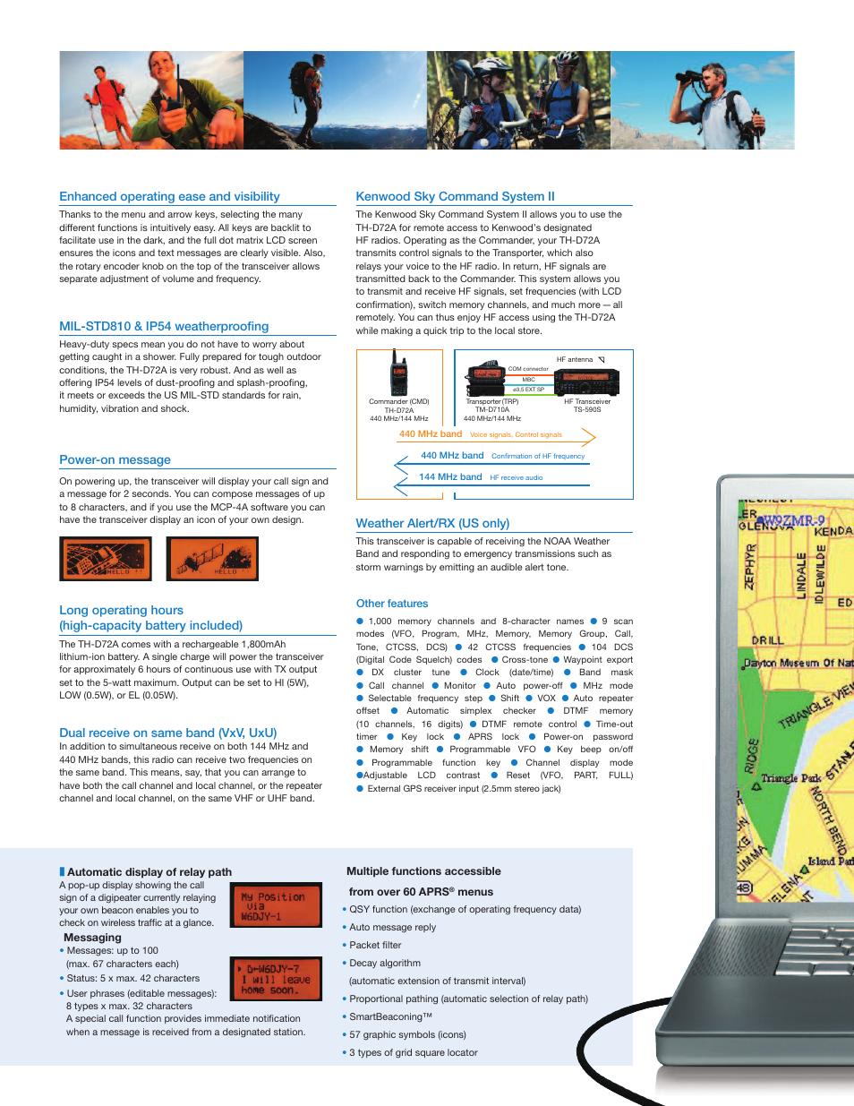 Enhanced operating ease and visibility, Power-on message, Dual receive on same band (vxv, uxu) | Kenwood sky command system ii, Weather alert/rx (us only) | Kenwood TH-D72A User Manual | Page 3 / 4