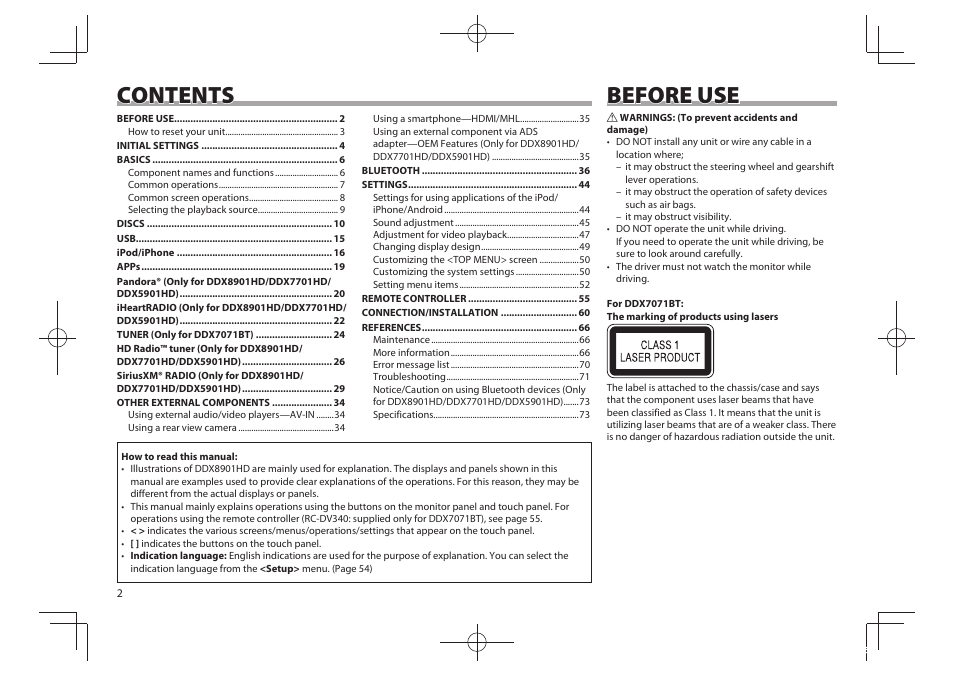 Kenwood DDX5901HD User Manual | Page 2 / 76