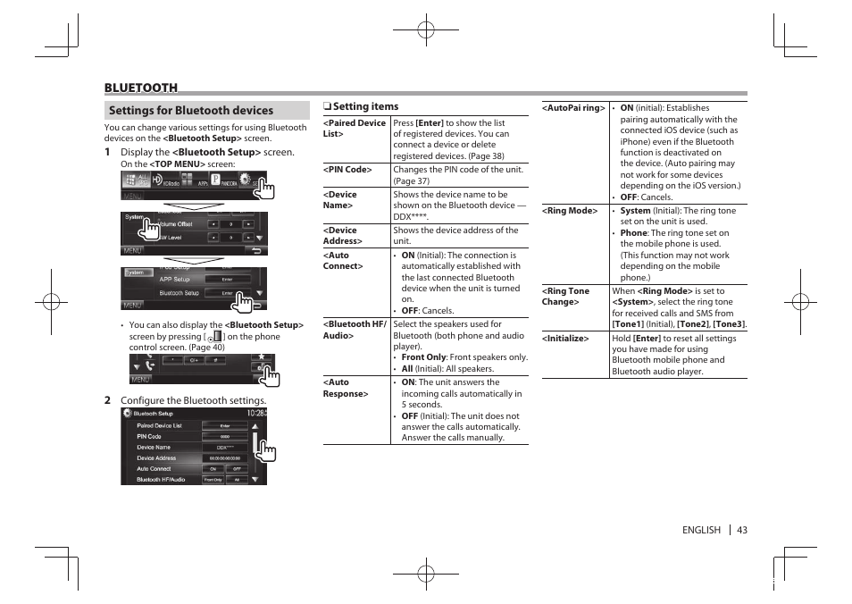 Bluetooth | Kenwood DDX5901HD User Manual | Page 43 / 76