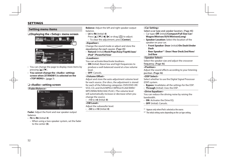 Settings | Kenwood DDX5901HD User Manual | Page 52 / 76