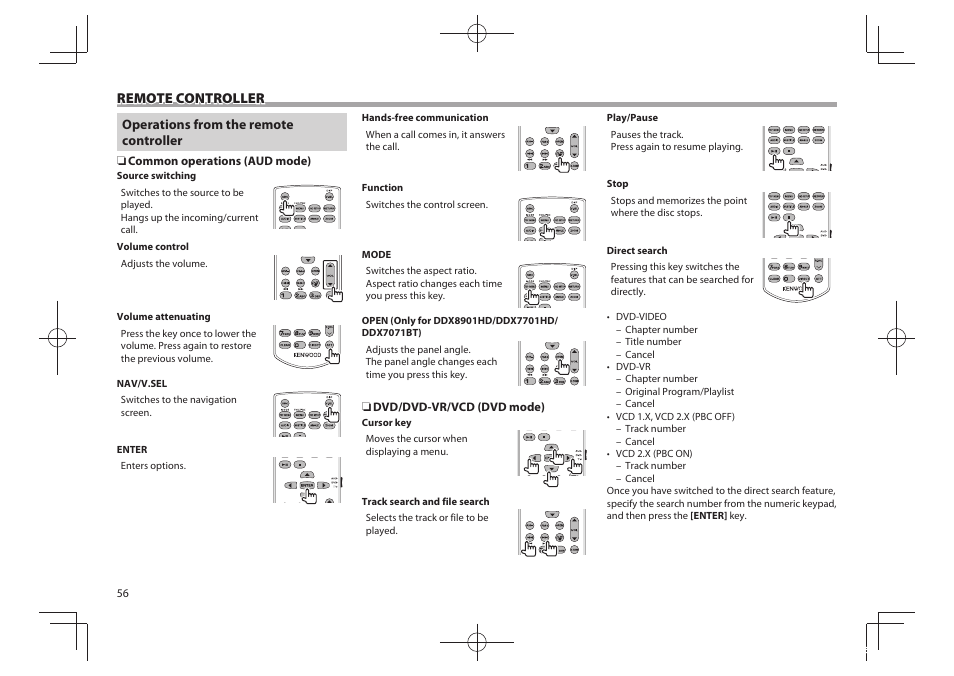 Remote controller | Kenwood DDX5901HD User Manual | Page 56 / 76